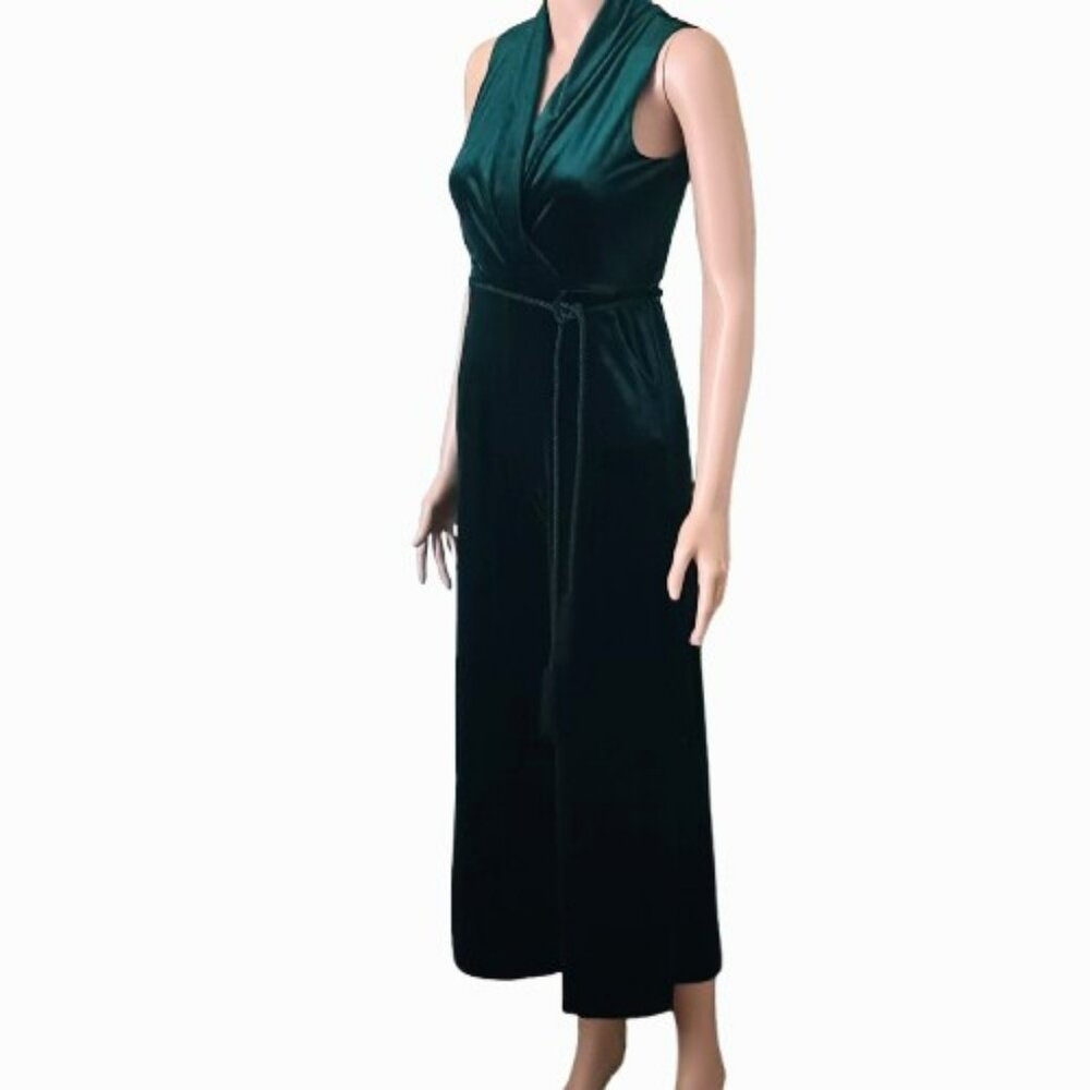 GB Girls Green Velour Jumpsuit 12 Sleeveless V-Neck Romper Braided Tassel Belt